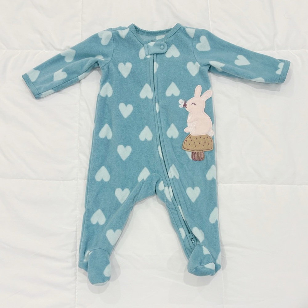 Carter's Teal Heart Footie with Bunny Design